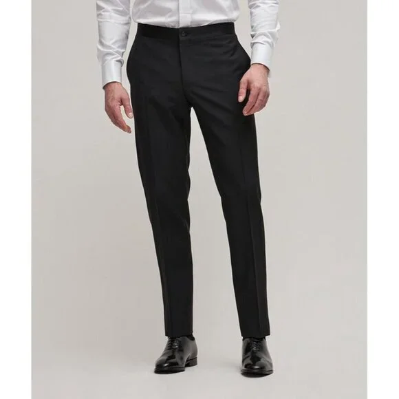 NWOT Men's CANALI Black Travel Wool Mohair Satin-Trimmed Tuxedo Pants, Size 46R - Picture 2 of 16